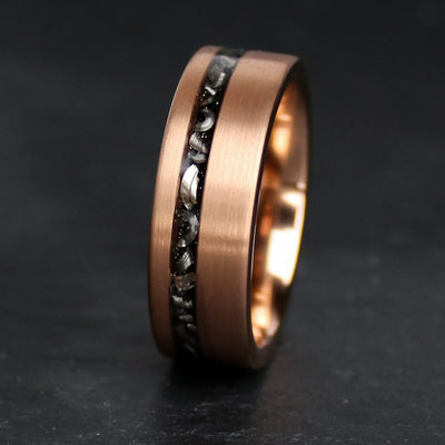 Brushed Tungsten Rosegold Wedding Band 8mm  Meteorite Space Rock Unique Fashion Band