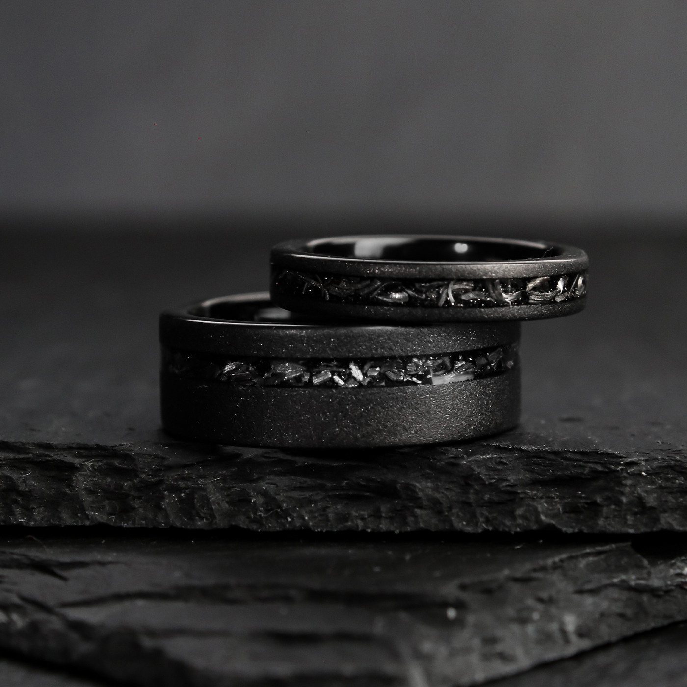 Authentic Meteorite Wedding Ring Set