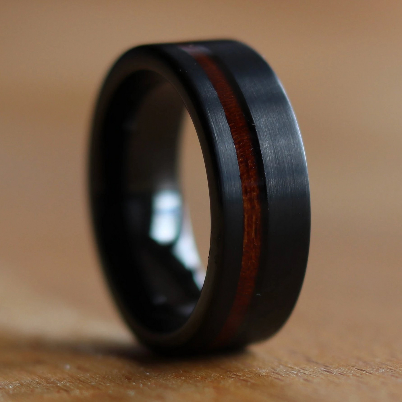 8mm California Redwood Black Wedding Ring