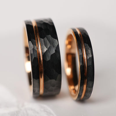 Rose Gold and Tungsten Matching Wedding Bands