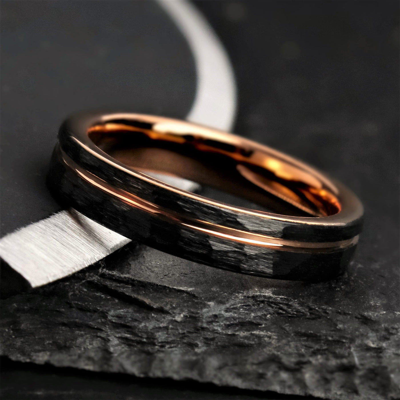 Women's Rose Gold and Black Wedding Band