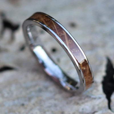 Titanium and Aged Whiskey Barrel Wedding Ring for Women