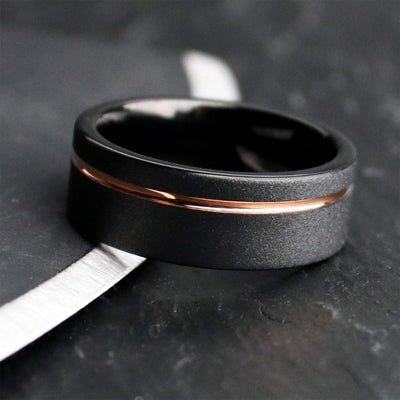 Men's tungsten and rose gold wedding band